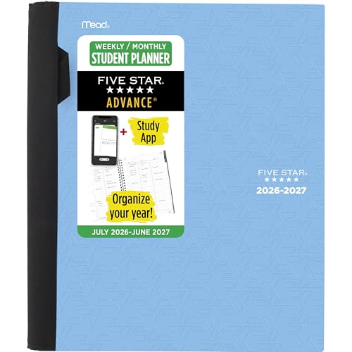 Five Star Planner 2026-2027 Weekly & Monthly Academic 12-Month July-June Advance Student Planner + Study App 8-1/2 x 11 Blue (CAW65920)