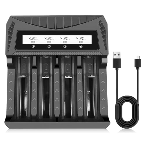 Cargador de Pilas Recargables AA y AAA,18650 Cargador Rápido con Pantalla LCD,8 Ranuras Compatible con Baterías Li-Ion De 3.7V Diseño Inteligente,Puerto USB Protección De PCB Incluida