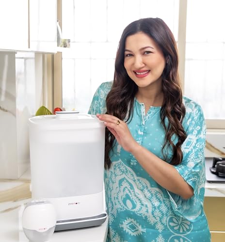 Image of PROMOM 6-in-1 Baby Bottle Sterilizer & Dryer with Air Filter & LED Controls | Kills 99.9%* Germs in 10 min Cycle | Quick Drying & Storage | Stays Sterile Upto 72hrs*,multicolor, STANDARD WARRANTY PACK ( 1 Year Warranty )