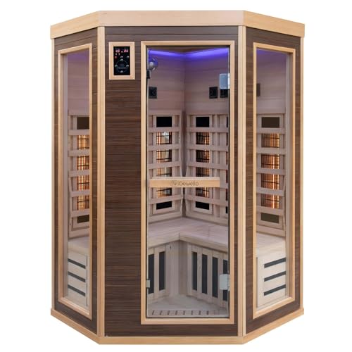 Dewello® Infrarotsauna Infrarotkabine Montreal 120x120 1-2 Person inkl. Vollspektrumstrahler, LED-Farblicht aus...