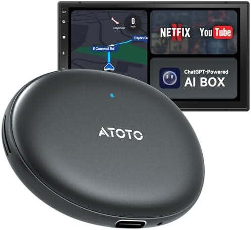 Wireless CarPlay Adapter Android Auto - Smart AI Magic Video Box with Built-in Android Multimedia System, Enjoy Video & Music Apps, Navigation, AI Voice, Plug & Play for Factory Wired CarPlay Car