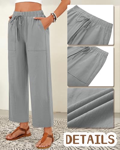 Neer 2 Pack Women’s Linen Pants with Pocket, Casual Summer Drawstring Beach Pants High Waisted Wide Leg Loose Palazzo Trouser4