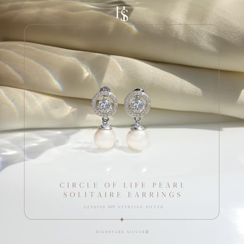 HIGHSPARK 925 Silver Solitaire Pearl Earrings | 92.5 Sterling Silver & Brilliant Lustre Pearls | Lovely Gift for Women & Girls - Image 3