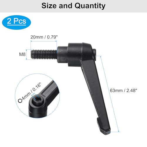 Image of uxcell 4pcs Clamping Lever Adjustable Handle Set Metric M8 x 20mm Male & M8 Female Thread Level Handles Hand Stud Knobs Quick Release Black for Lathe Machinery