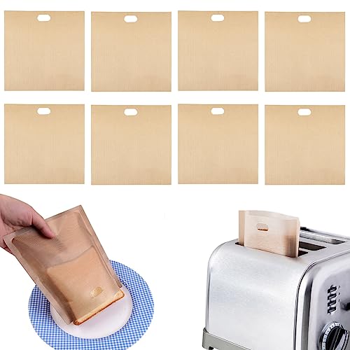 8 Piezas Bolsas para Tostada Antiadherente Bolsas Reutilizable de Bocadillo Sándwich Pan Alimentos en Horno Microondas Tostadora