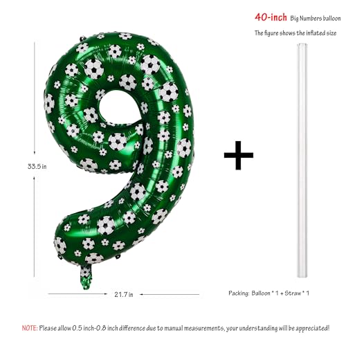 Image of 40 Inch Soccer Number 9 Balloons Large Foil Balloon Number 9 Birthday Deco | World Cup Sports Soccer Theme Decoration For Soccer Party And Boy'S 9 th Birthday