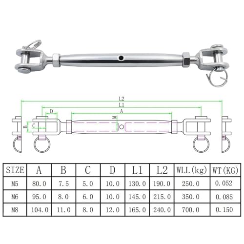 Tensor cerrado de cuerpo Swage de acero inoxidable 316 M5 para tensión de cable y cuerda, servicio pesado miniatura 6