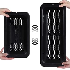 BLUE GINKGO Sink Strainer Basket – Wash Vegetables and Fruit; Drip Boiled Noodles and Dry Dishes – Extendable – (7.9 W x 14.5 – 19.5 L x 2.75 H) (Black)