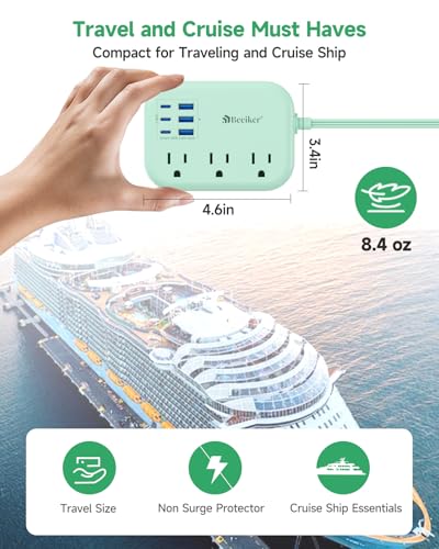 Beeiker 789 Extensión Verde con 3 Tomacorrientes y 6 Puertos USB (3 USB C) Cable de 1.52 m miniatura 4
