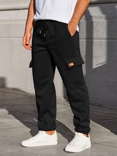 Yousify Mens Fleece Cargo Pants Casual Jogger Elastic Waist Drawstring Hiking Pants Track Sweatpants with Multi Pockets4