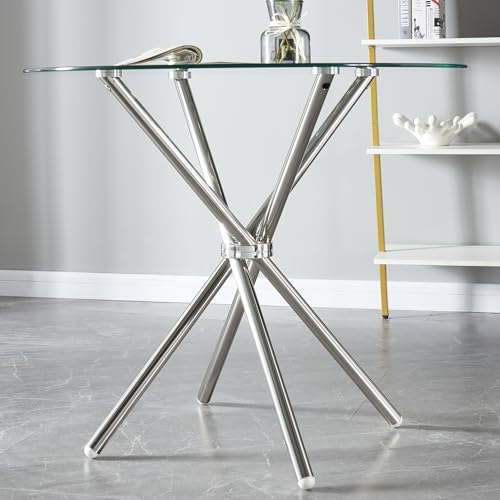 Panana 90cm Round Glass Kitchen Dining Table With Silver Chrome Legs Kitchen Table Ideal for Home Restaurants Pub Office, FRDTRDCR01909000-PWUI - Image 9
