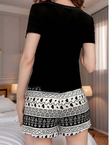 Image of Celary Korean Women's Pyjama Set|Cute Printed T-Shirt & Shorts Set|Soft Cotton Blend Women Night Suit Sleepwear| Shorts Set for Women