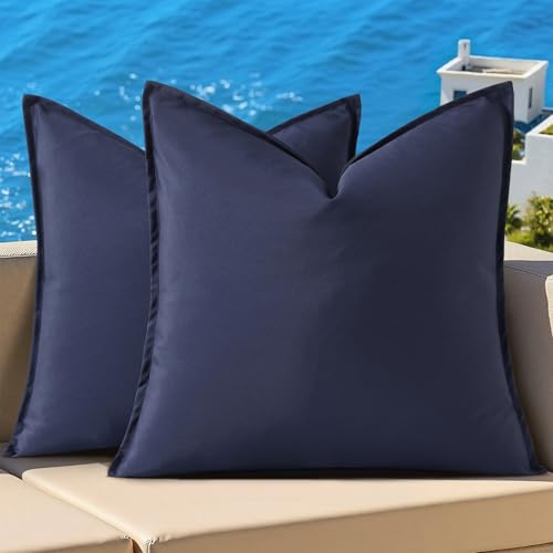 decorUhome Outdoor Waterproof Faux Linen Throw Pillow Covers 26x26 Set of 2