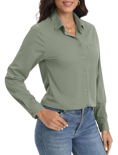 Image of Soft Wrinkle-Free Button Down Stretch Shirts for Women, Breathable Moisture-Wicking Casual Work Dress Tops