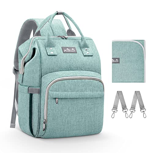 Viedouce Mochilas para Pañales Biberones,Bolso del Bebé Mamá,Impermeable con Estilo Oxford Bolso Pañal de Gran Capacidad, con Portátil Cambiador y 2 Piezas Ganchos Carrito Bebé (Cian) Cover