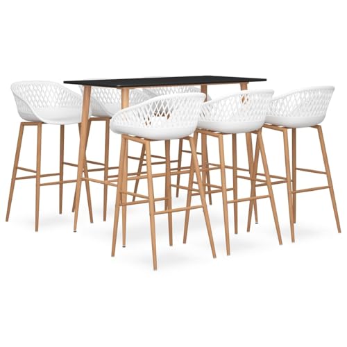 Homgoday - Homgoday 7-TLG. Bar-Set Schwarz und Weiß Küchen- und Esszimmermöbel-Sets Model3057477