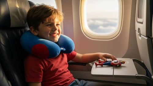 Image of Soft and Comfortable Cartoon Designed U-Shaped Kids Travel Neck Pillow for Airplane Car Flight Head Neck Support for Boys and Girls (Pack of 1, Blue)