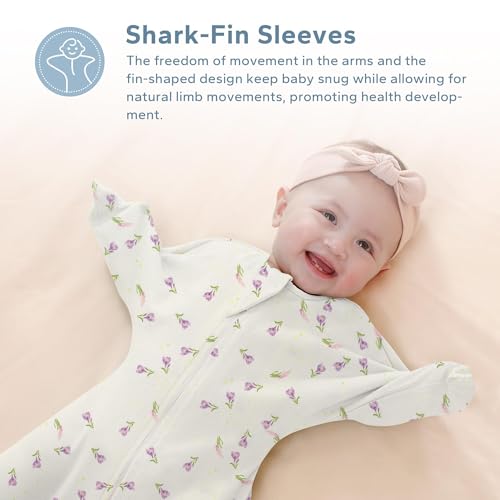Image of ZIGJOY Baby Transitional Swaddles for Newborns: 0.5 Tog Arms Up Sleep Sack 3-6-12 Months Soft Cotton Shark Fin 2 Way Zipper