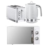 Russell Hobbs Inspire White Kitchen Set, 1.7L 2400W Kettle, 2 Slice Toaster with Variable Browning Levels & 17L 700W Microwave with 5 Power Levels, Defrost & Reheat Functions INSPBNDL2W