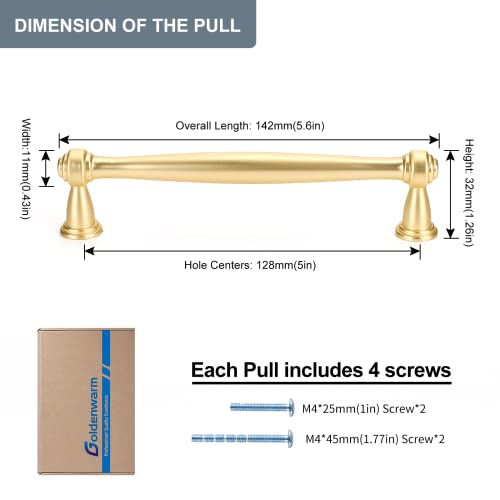 Goldenwarm 10Pcs Gold Drawer Pulls 5In Gold Cabinet Pulls Gold Cabinet Handles Brass Cabinet Hardware For Kitchen Brushed Gold Drawer Handles Gold Dresser Handles #TOP3
