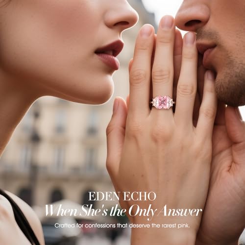 GONA 6CT Pink Diamond Ring for Women, VVS Brilliant Cut 10x10MM Three Stone Ice Gemstone, Tarnish-Resistant Silver Setting Elegant Engagement, Anniversary, Wedding and Promise Jewelry Gift4