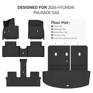 Bingoliner Floor Mats for 2026 Hyundai Palisade Gas (Not for Hybrid)(7/8 Seats) - All Weather for Hyundai Palisade Gas Floor Mats & Trunk Mat with Backrest Mats Protector Accessories