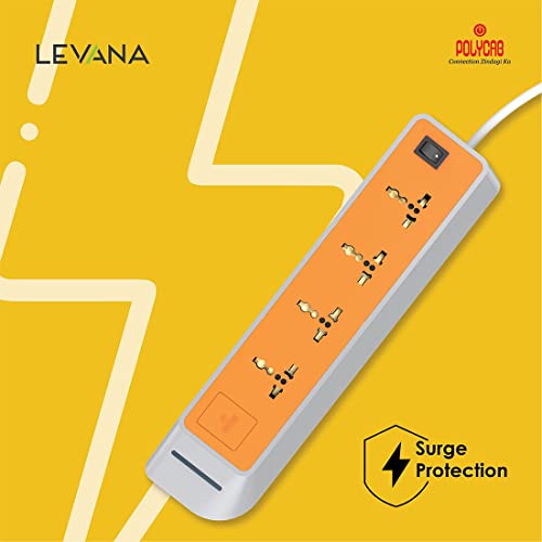 Image of Polycab 4-WAY EXTENSION BOARD WITH SURGE PROTECTION 4 Socket Extension Boards (Multicolor, 3 m)