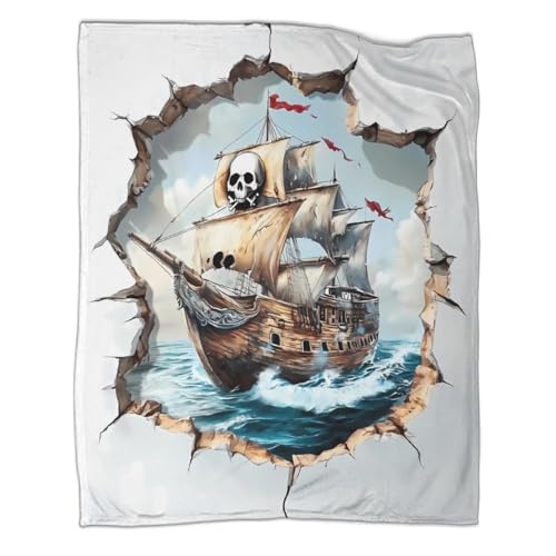 Couverture Pirate en microfibre 150x200cm jeté de canapé doux pour voyage et camping - 3
