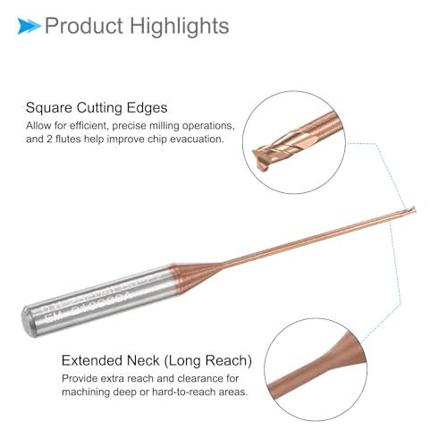 Image of Square Nose End Mill, 1mm x 25mm Cutting, Long Reach Titanium (Nano-Scale) Coated Carbide 2 Flutes CNC Router Bits - (Applications: for Stainless Steel Cast Iron Metal)