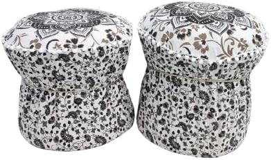 Jinaagam Enterprises Rajasthani Mudda Bamboo Stool Cover Set of 2 - Footstool Pouffe Cover for Home Decor (Style-2)