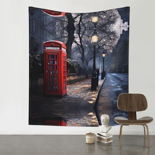 Tapisserie murale cabine téléphonique londonienne rouge déco chambre ado