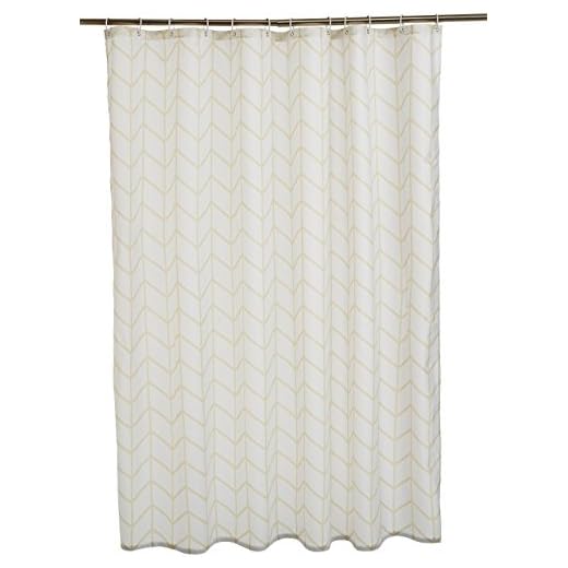 AmazonBasics - Cortina de ducha de tejido estampado (180 x 180 cm), diseño de espiga beige