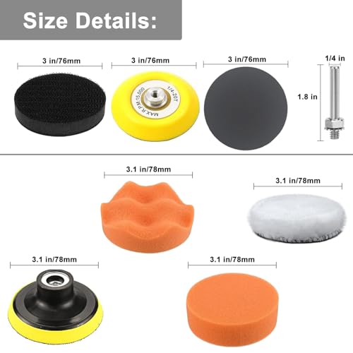 3 Inch Sanding Disc Drill Polishing Kit Sanding Attachment, 150 Pcs Wet Dry Car Headlight Restoration Kit Hook and Loop Sandpaper with 1/4
