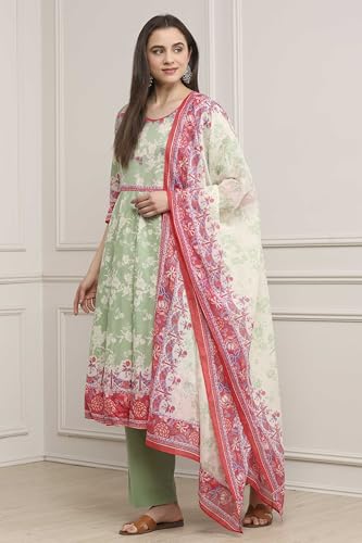 Image of BIBA Women Cotton Printed Anarkali Suit Set
