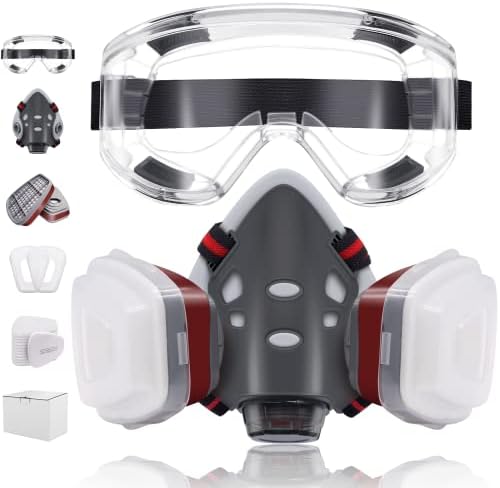 18 in 1 Gas Mask,Respirator Mask,Safety Mask,Reusable Mask,Silicone Material,Soft And Skin-Friendly,With Goggles All-Round Bring Protection Suitable For Welding, Construction, Etc Of Work Situations