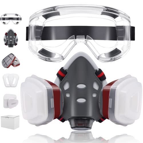 18 In 1 Gas Mask,Respirator Mask,Safety Mask,Reusable Mask,Silicone Material,Soft And Skin-Friendly,With Goggles All-Round Bring Protection Suitable For Welding, Construction, Etc Of Work Situations #TOP3
