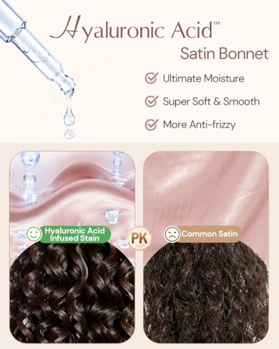 Image of BONNET QUEEN Silk Bonnet for Sleeping Women Hyaluronic Acid Infused Satin Bonnet for Curly Hair Double Layer Hair Wrap Adjustable Sleep Cap with Tie Band & Scrunchie, Pastel Pink & Rose Gold