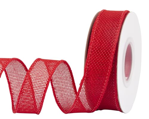 Joycrosso Burlap Wired Edge Ribbon 1 inch x 10 Yards, Red, Ideal for Crafting, Gift Wrapping, Wreath, Christmas Tree, and Rustic Wedding Decorations