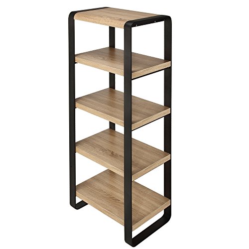 Homegear Furniture 5-Tier Freestand Iron Bookcase with 5 Oak-Finished Shelves
