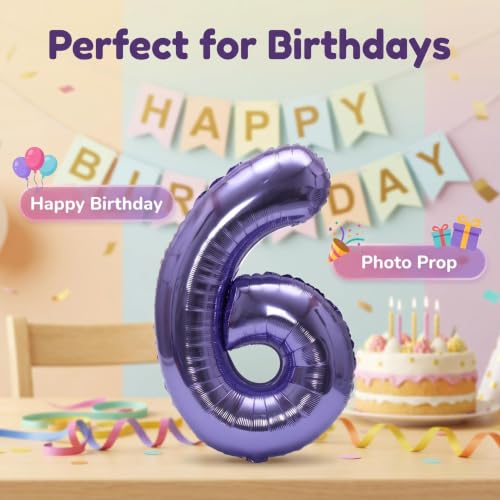 Image of YPSelected 32 Inch Large Foil Helium Number Balloon Birthday Wedding Party 0-9 (Purple, 6)