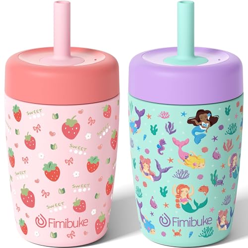 Image of Fimibuke Kids & Toddler Cups Spill Proof, 12 OZ Insulated Sippy Cups for Toddlers Boys Girls, BPA-Free Toddler Straw Tumbler, Stainless Steel Kids Water Bottle with Twist Lids & Silicone Straw, 2 Pack