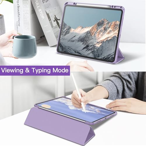Image of JETech Cover Case for iPad Pro 13-Inch M5 /M4 (2025 /2024) with Pencil Holder, Clear Transparent Back Shell Slim Stand Shockproof Tablet Cover, Auto Wake /Sleep (Purple)