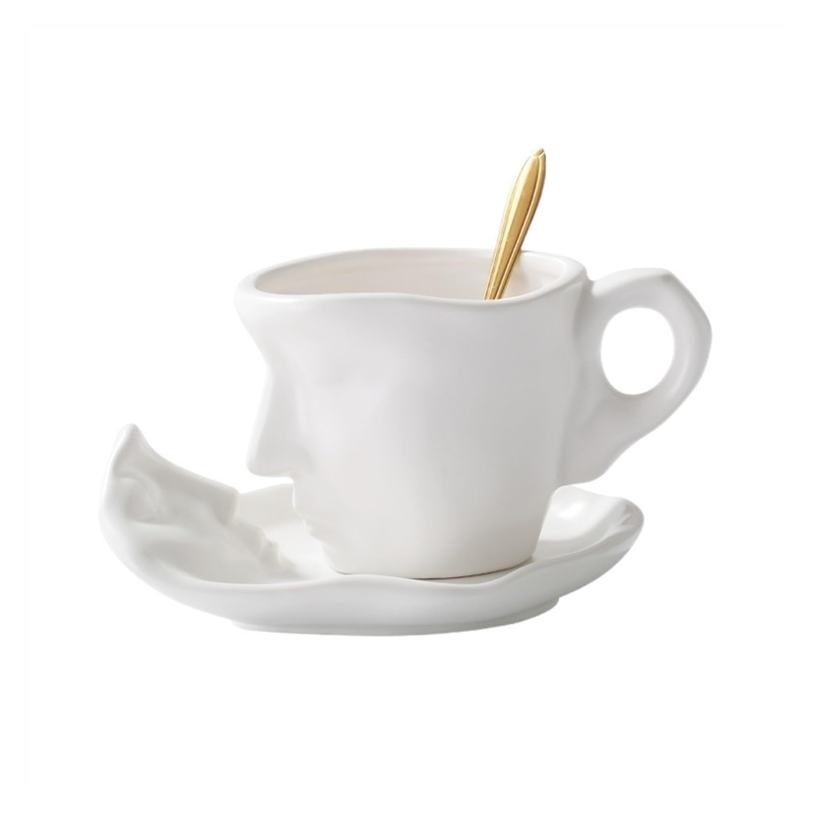 Teetasse Europäische Abstrakte Gesicht Keramik Kaffeetasse Mit Untertasse Paar Becher Exquisite Dessert Tee Tasse Büro Becher Hause Dekoration Espressotassen (Color : B)