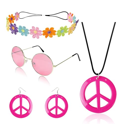 Accesorios Hippie Costume Set,4PCS Accesorios Disfraz Fiesta Hippie,Juego de Disfraz Hippie,Accesorios de Disfraz de Hippie Gafas,Collares y Pendientes Con El Signo De La Paz y Diadema Hippie Colorida Accesorios Hippie Costume Set,4PCS Accesorios Disfraz Fiesta Hippie,Juego de Disfraz Hippie,Accesorios de Disfraz de Hippie Gafas,Collares y Pendientes Con El Signo De La Paz y Diadema Hippie Colorida