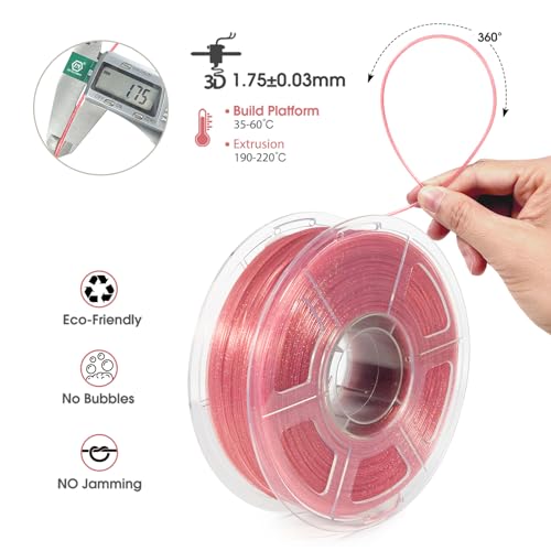 Image of iSANMATE 3D Printer Filament, Transparent Glitter Light Pink PLA Filament 1.75 mm, 3D Printing Filament 1KG /2.2lb