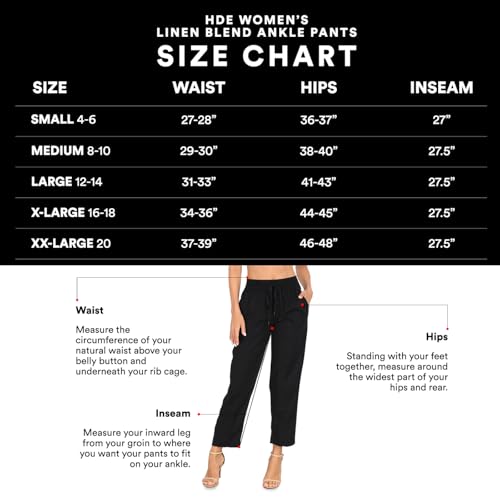 HDE Women's Linen Blend Pull On Pants Summer Drawstring Ankle Pant with Pockets3