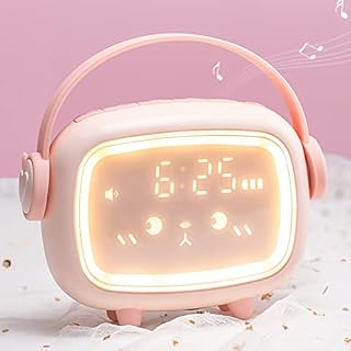 VABOO Kids Alarm Clock,LED Digital Alarm Clock,Wake Up Light & Night Light,Children's Sleep Trainer Clock,2 Alarms/Snooze/Voice Control, Cute Bedside Lamp,Alarm Clock for Girls Boys Bedroom