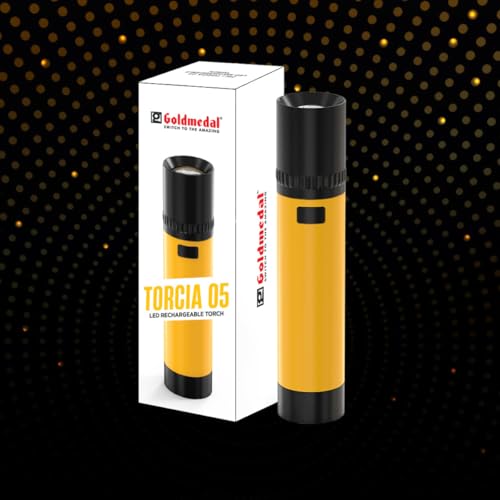Image of Goldmedal Torcia 05 1W LED Rechargeable Torch - Cool Daylight (6500K) | 500 mAh Li-ion Battery | Battery Back-up Up to 2 Hours | Deep Discharge Protection | Type C Charging | Zoom for Beam Selection
