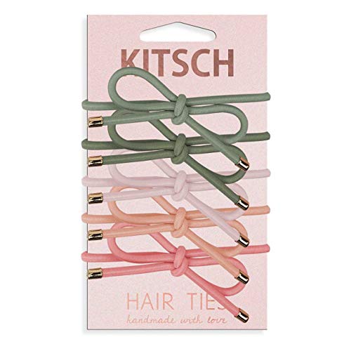 Kitsch 5 Piece Premium Knotted Hair Ties Set, Fashion Ponytail Holders for Women, Hair Ties for Women, Bow Hair Ties (Blush/Mauve)