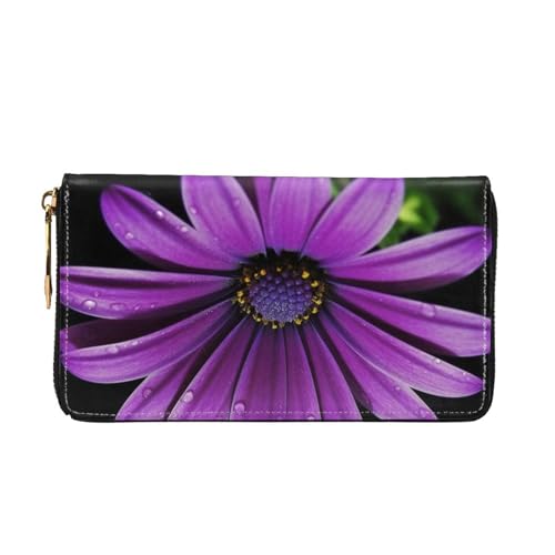 Purple Daisy Women Wallets Leather Zip Around Clutch Purses Waterproof Credit Card Holder With Phone Holder Ladies Travel Coin Purse2